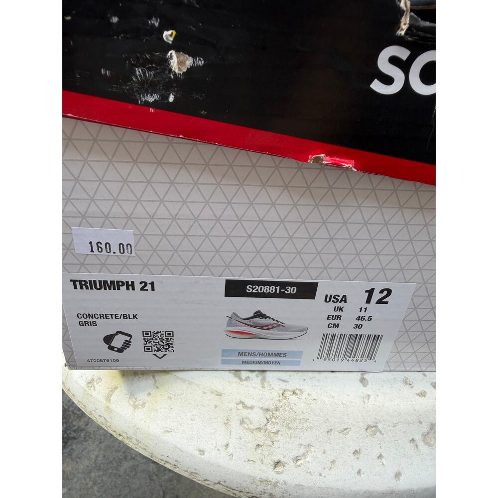 Saucony Triumph 21 Men's Size 12 NWT Premium Running Shoes Grey White Red Box - Picture 3 of 6